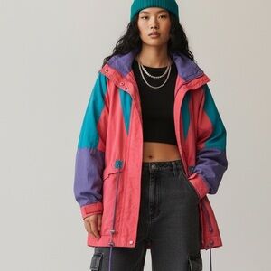 Vintage 80s 90s Pink Purple Women's Jacket wind proof streetwear barbiecore